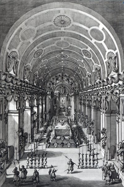 The Lying in State of Alexander Sobieski in the Capuchin Church, Rome, etched by Francesco Faraone Aquila, 1714 by Alessandro Specchi